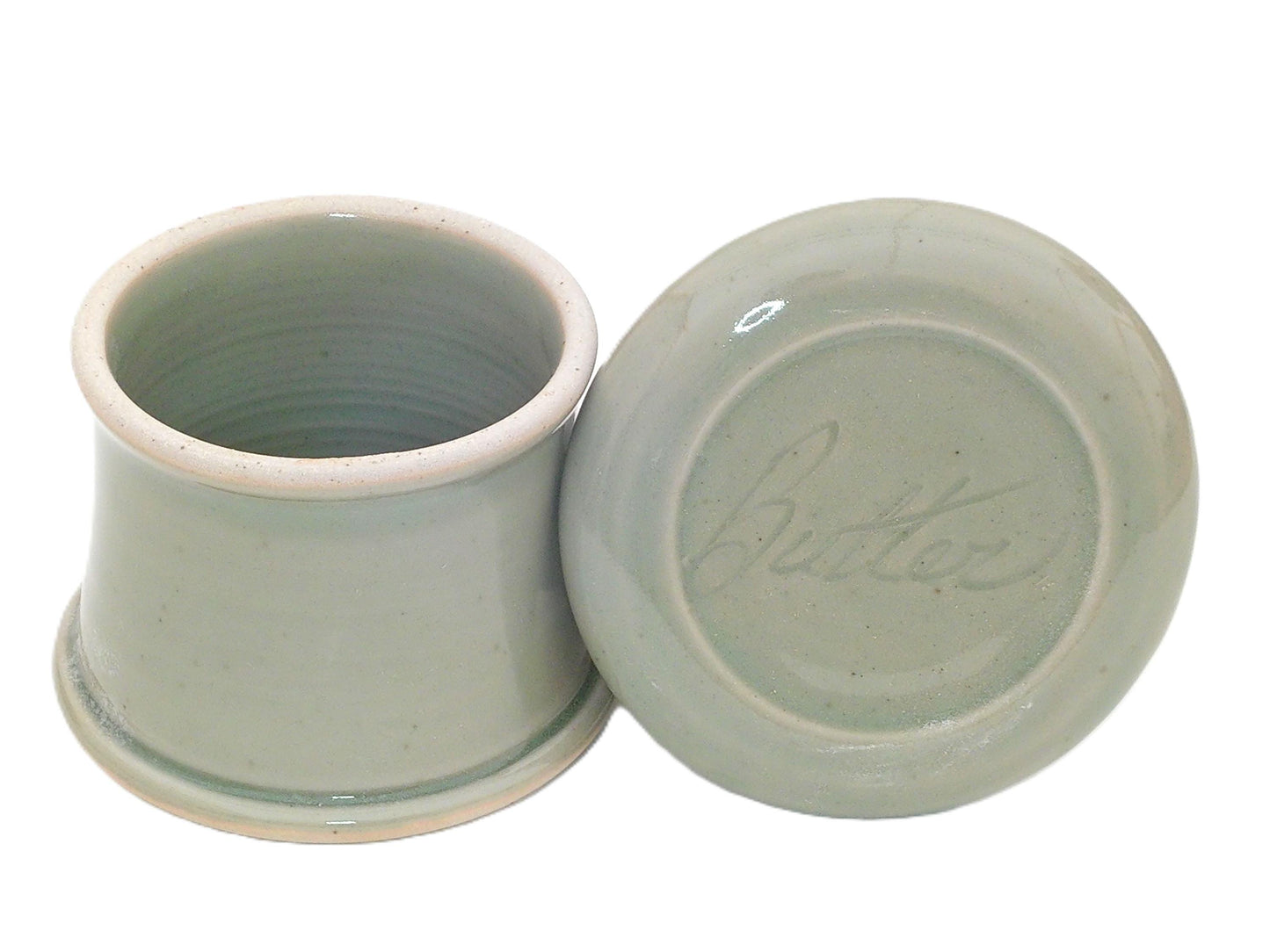 Celedon Butter--French butter dish sometimes called a french butter keeper, french butter crock