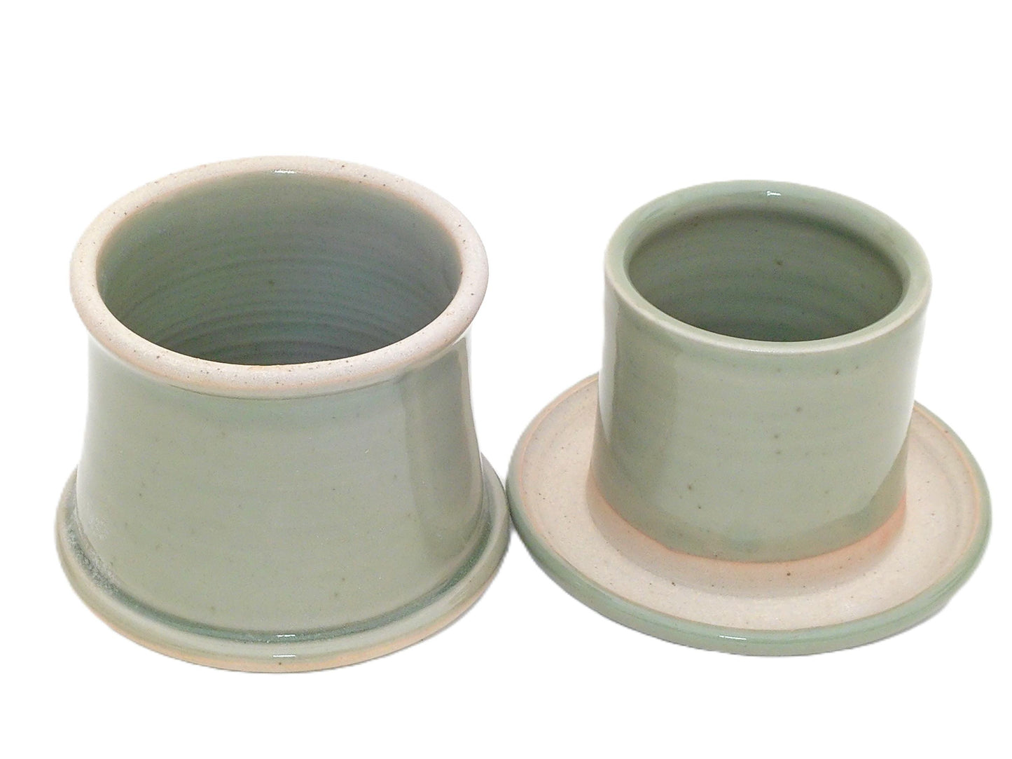 Celedon Butter--French butter dish sometimes called a french butter keeper, french butter crock