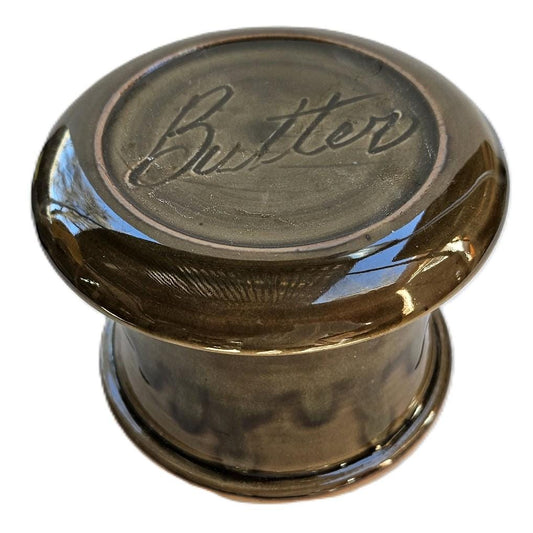 Gloss Moss Butter--French butter dish sometimes called a french butter keeper, french butter crock