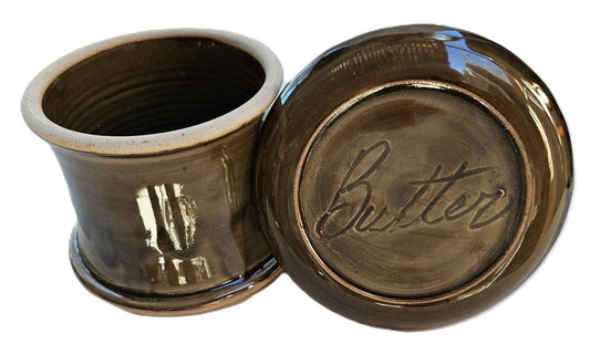 Gloss Moss Butter--French butter dish sometimes called a french butter keeper, french butter crock